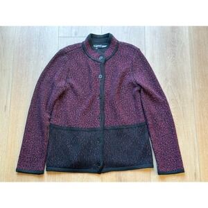 KARL LAGERFELD Womens Blazer‎ Sz Medium Red Tweed Braided Trim Old Money Jacket